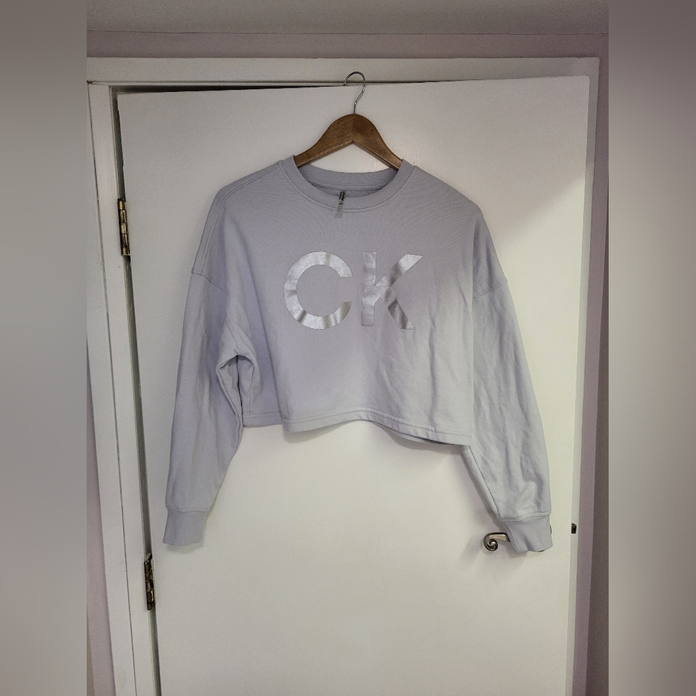 Calvin Klein Women's Light Gray Cropped Light Sweatshirt